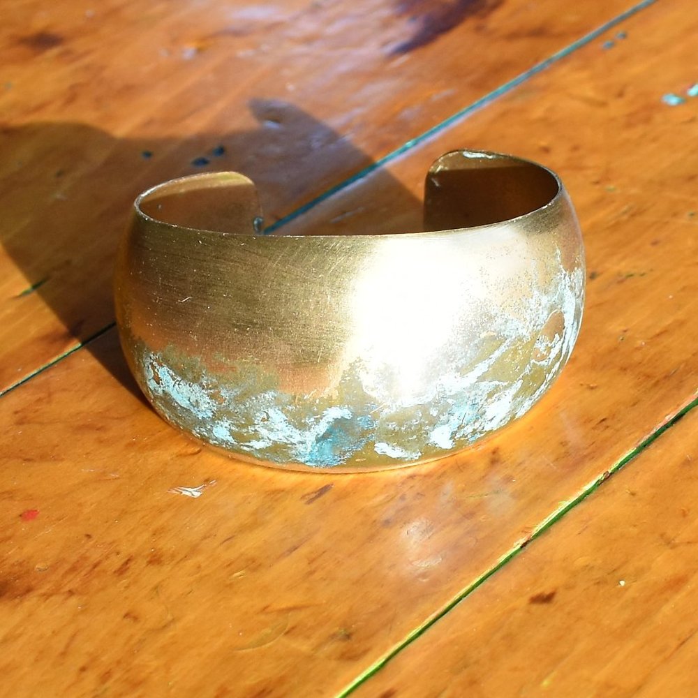 Handcrafted Solid Brass Verdigris Cuff Bracelet - image 6